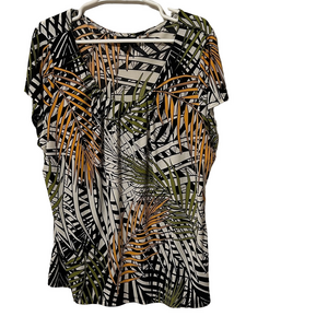 📻Worthington Black, Green, and yellow Leaf Print Blouse size 2X GUC..